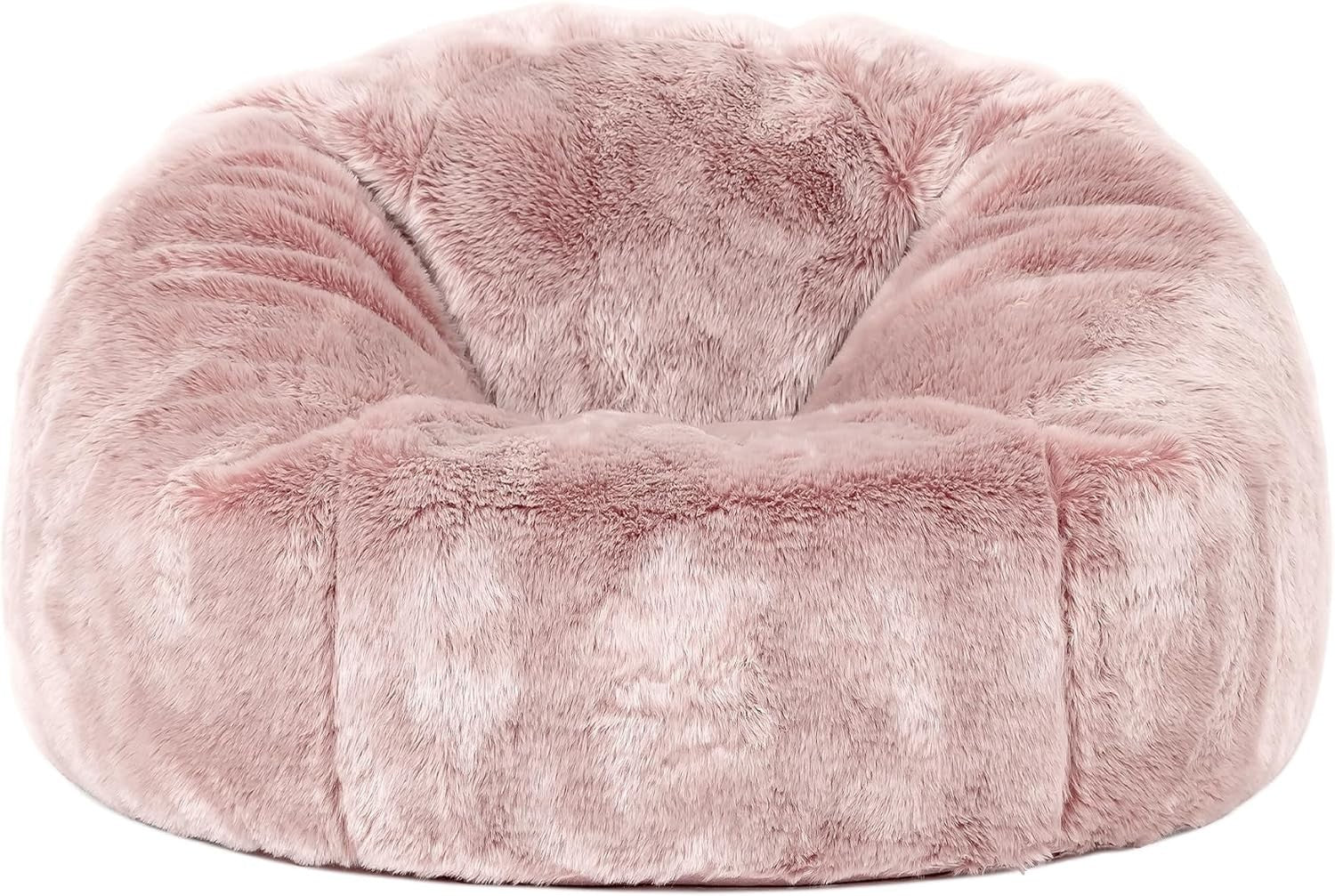 Pink Kids Faux Fur Bean Bag Chair Soft Fluffy Seat for Bedroom Gaming Room