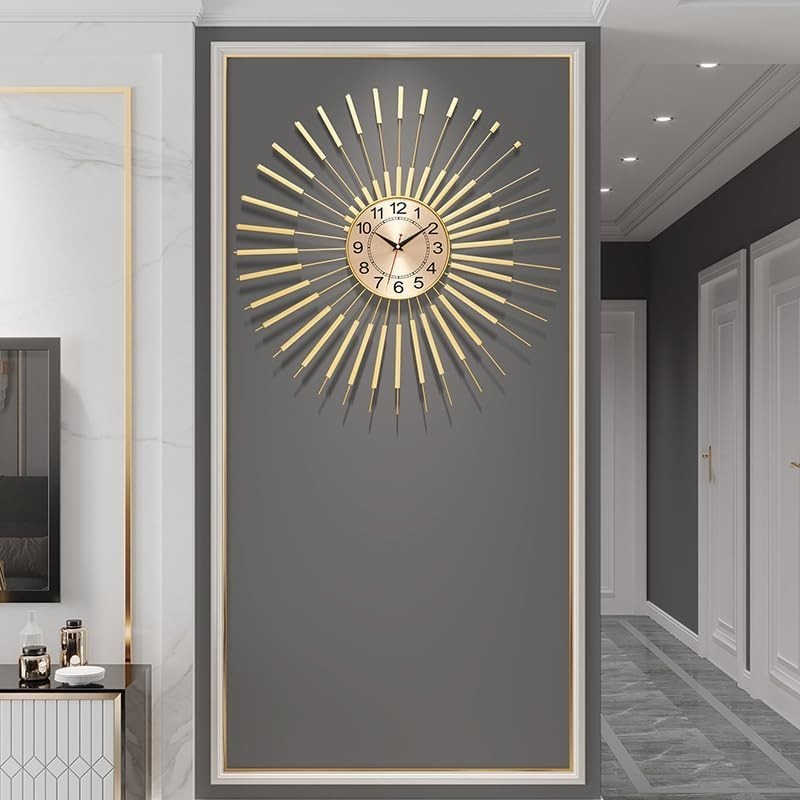 Gold Sunburst Wall Clock 60cm – Silent Modern Decorative Home Art Clock