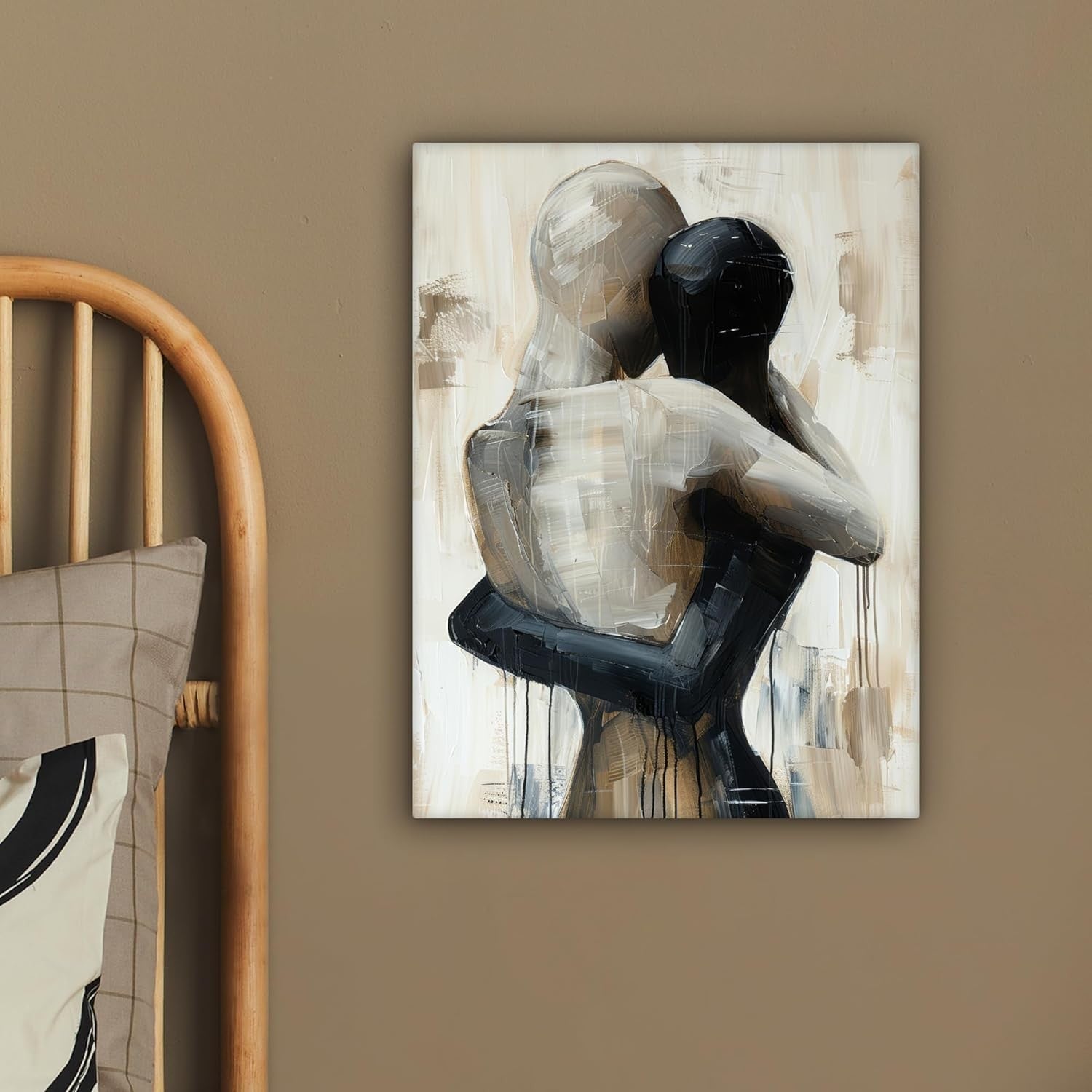 Abstract Couple Canvas Wall Art 30x40cm Modern Beige Print