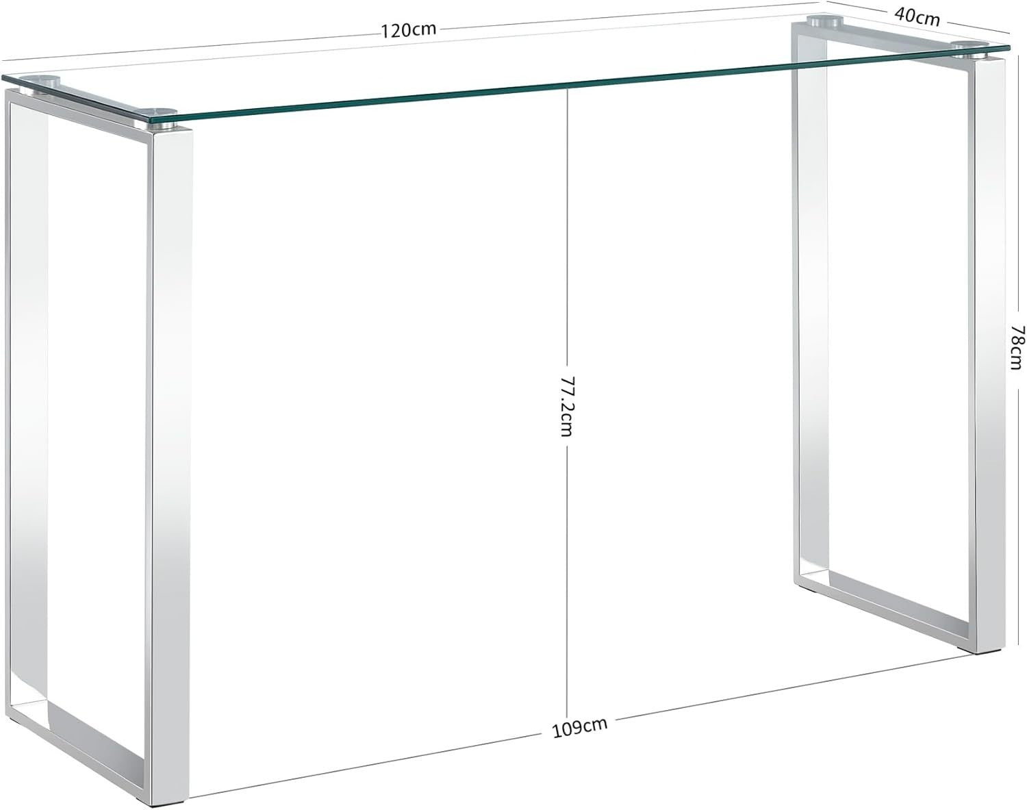 Clear Glass Console Table with Chrome Legs, Modern Slim Design