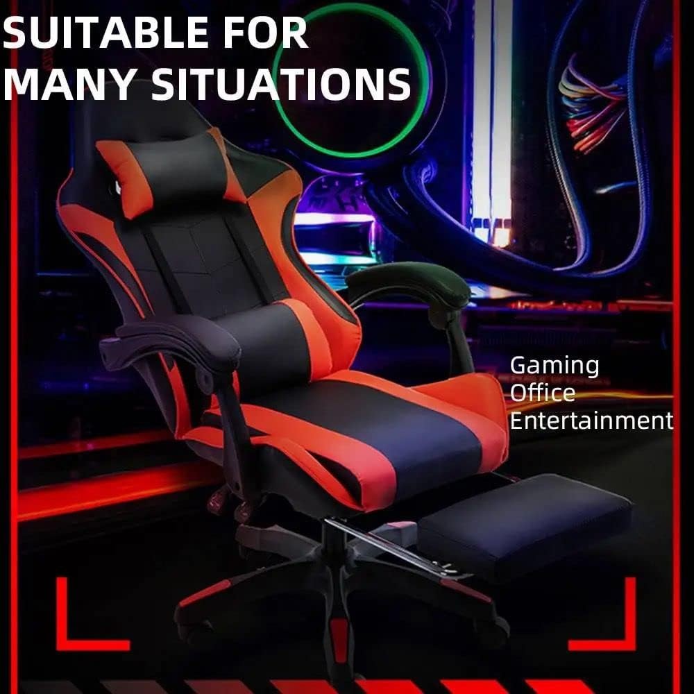 Ergonomic Gaming Chair Reclining Office Desk Chair w Footrest Red