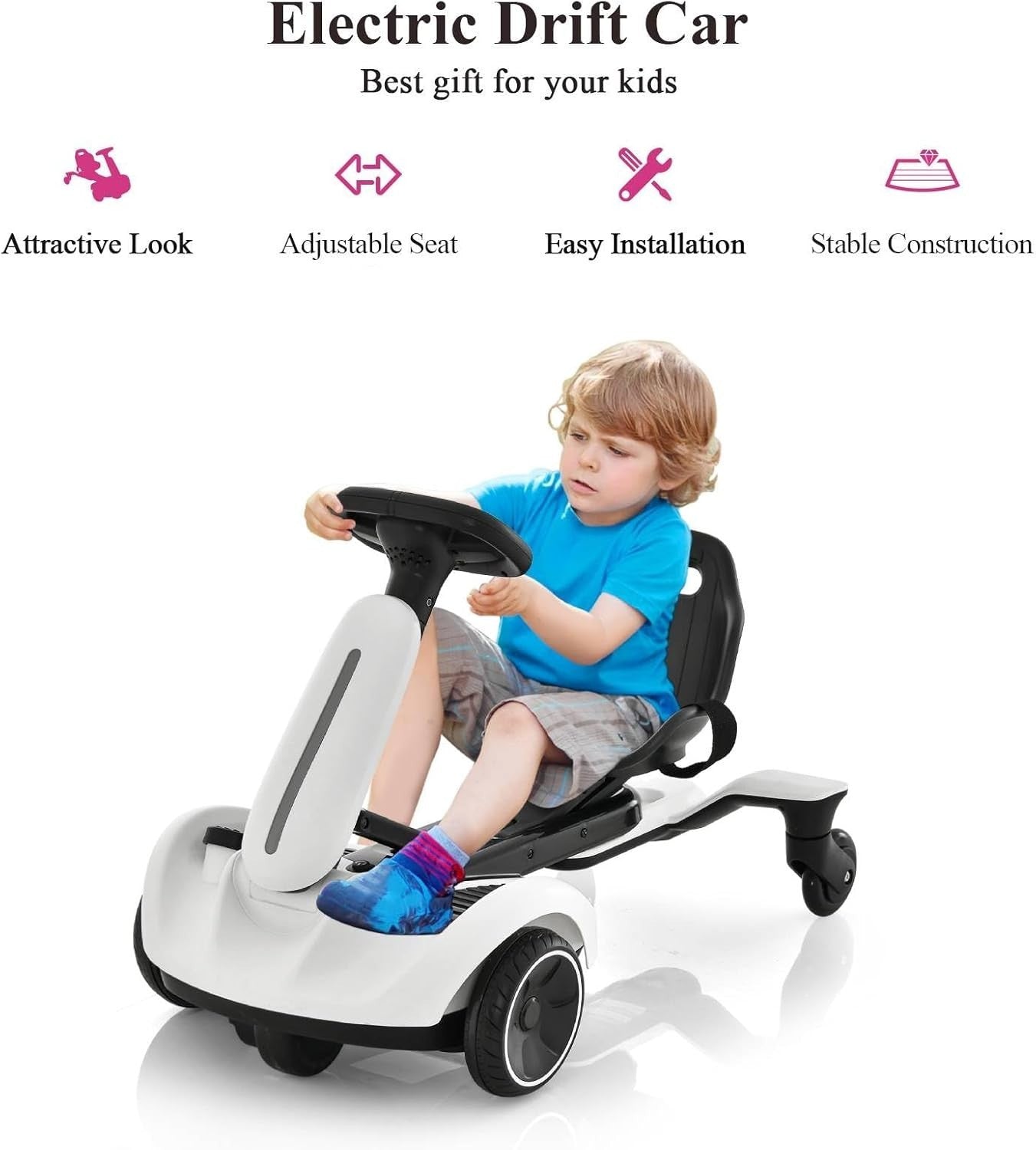 Kids Electric Drift Go Kart 6V Ride On Car 360 Spin Adjustable Seat White