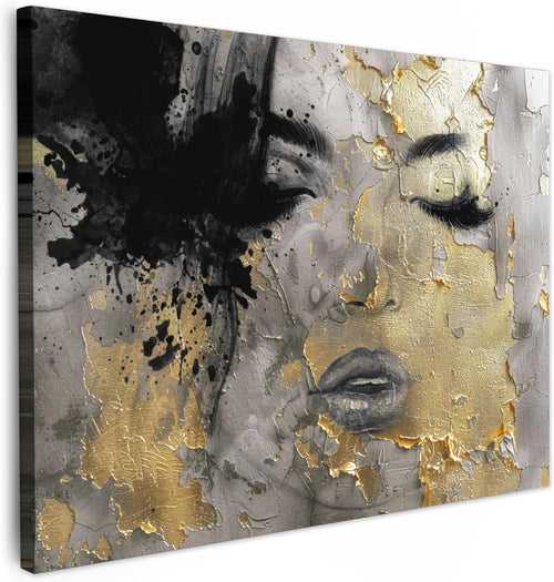 Abstract Woman Gold Black Canvas Wall Art 40x30cm Luxury Print