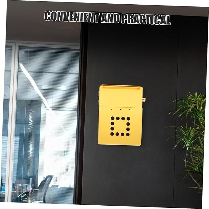 Wall Mount Locking Suggestion Box Yellow Plastic Secure Mail Holder 33cm Wide