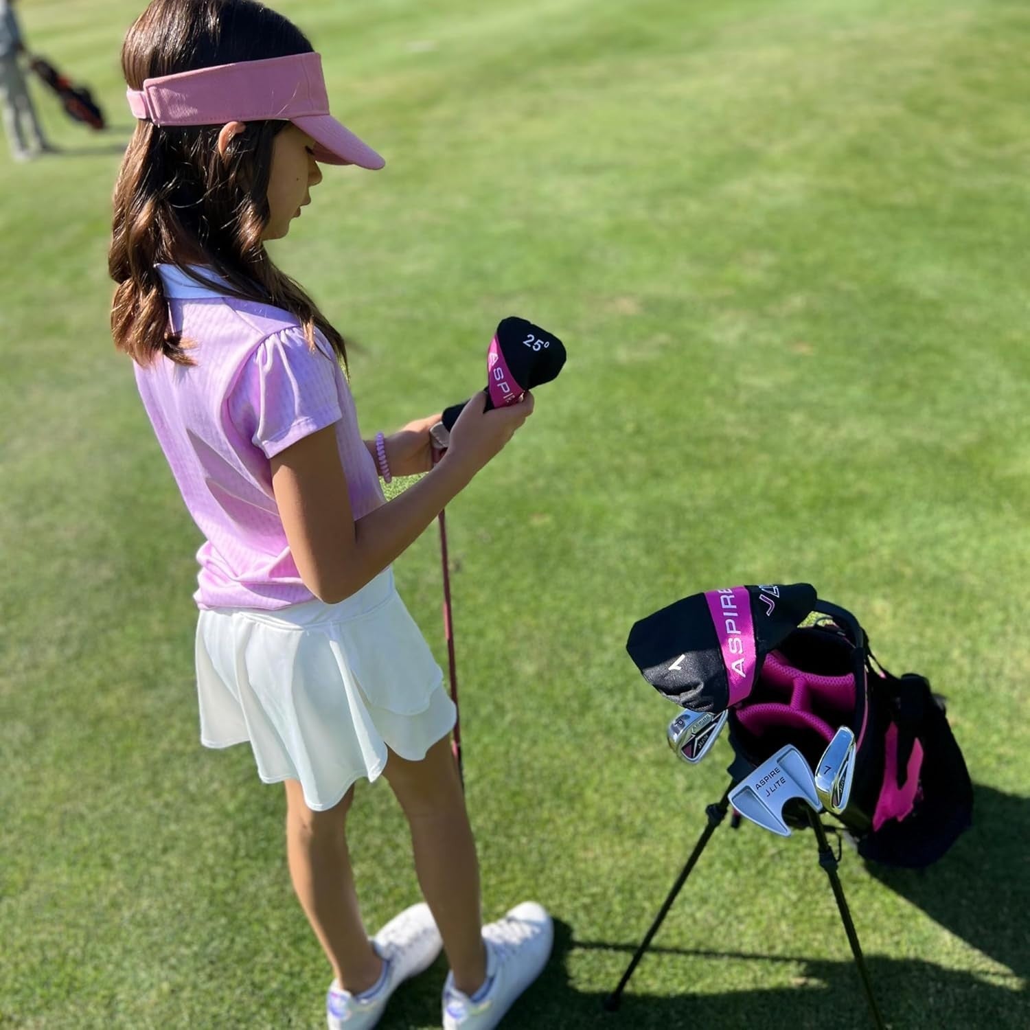 Junior Golf Club Set Ages 3–5 Pink Right Hand Driver Hybrid Bag