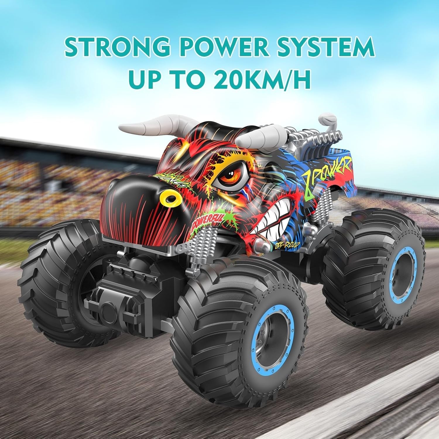 RC Monster Truck Car with Spray, Music & LED Lights for Kids 8+