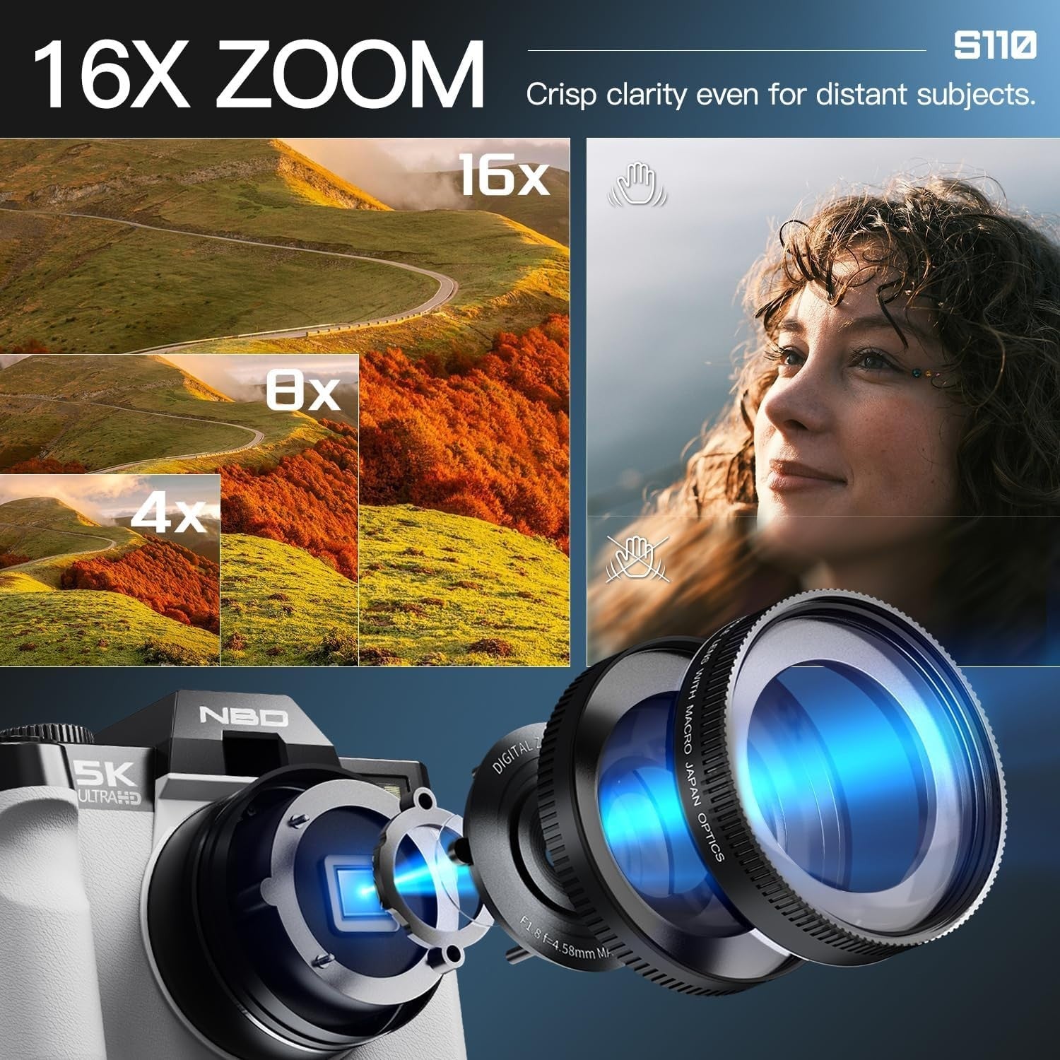 5K 64MP Digital Camera WiFi Flip Screen Vlogging Camera 64GB White