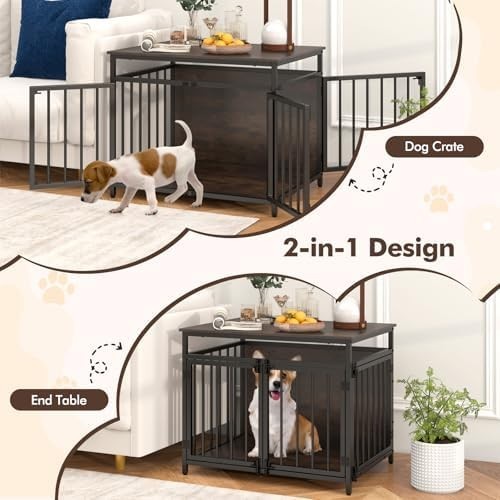 Industrial Dog Crate with 3 Doors & Adjustable Feet, Indoor Kennel Table
