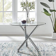 Round Glass Dining Table 100cm Contemporary Chrome Legs Minimalist Modern