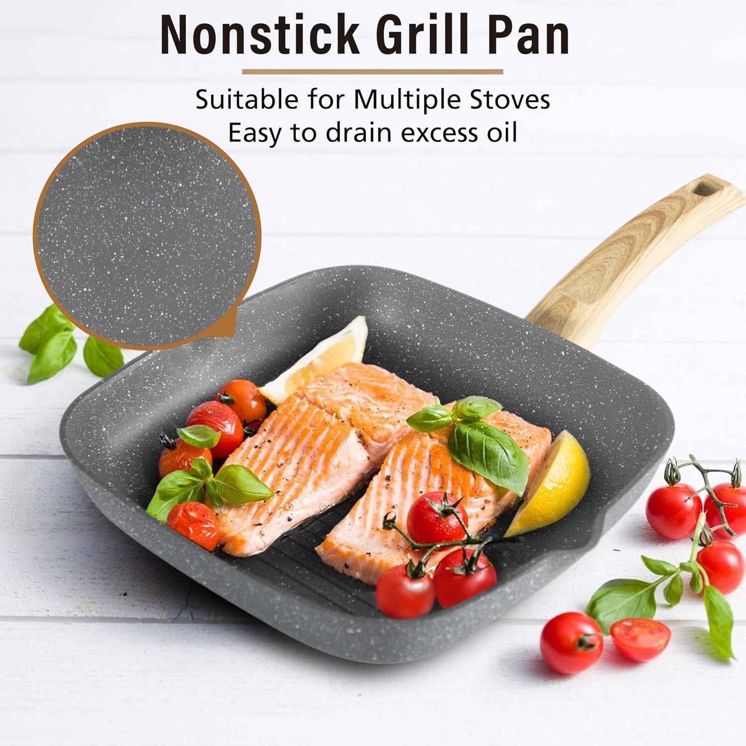 17pcs Granite Non-Stick Cookware Set Induction Pots & Pans with Lids Grey