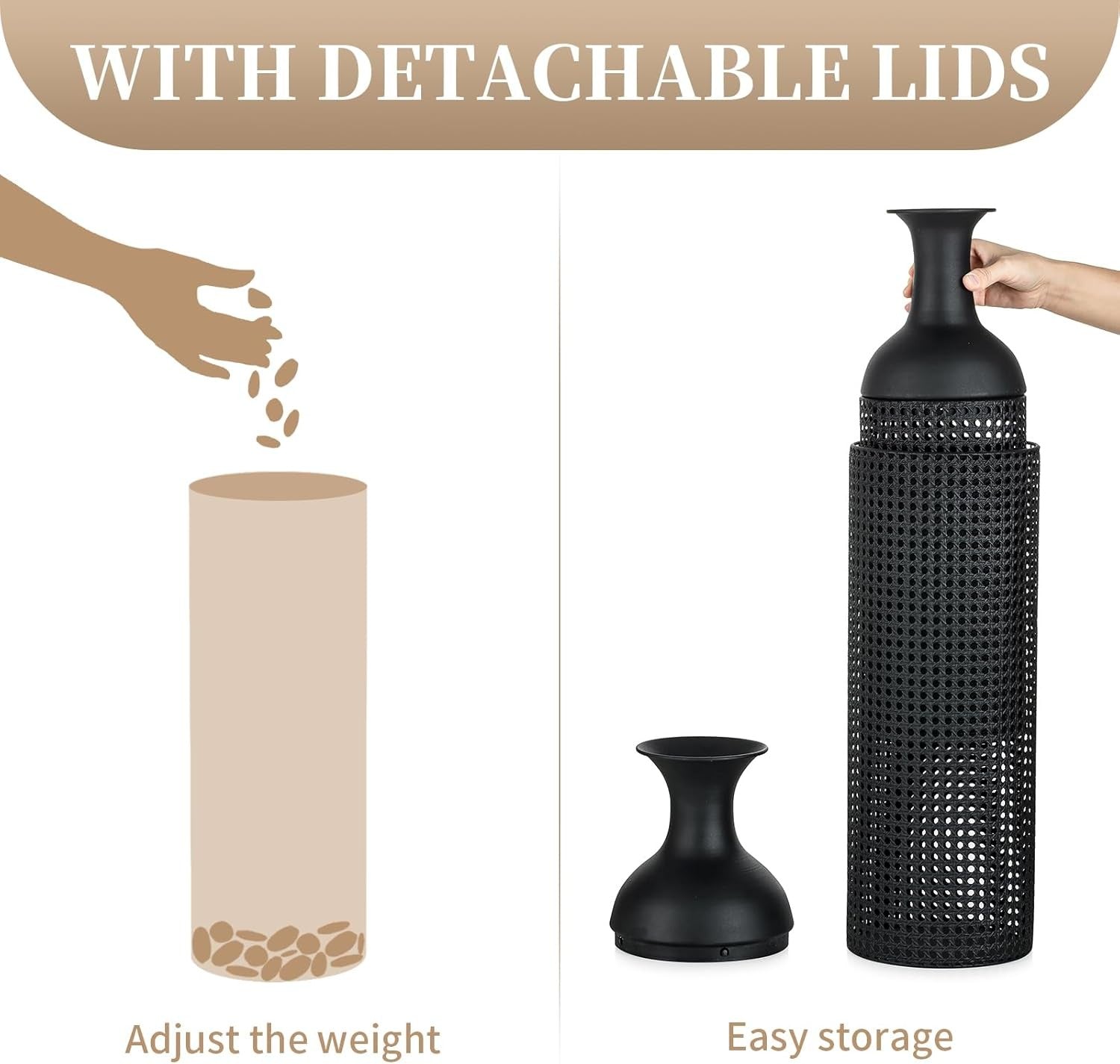 Black Metal Floor Vase Set Tall Modern Living Room Decor 3pcs Statement