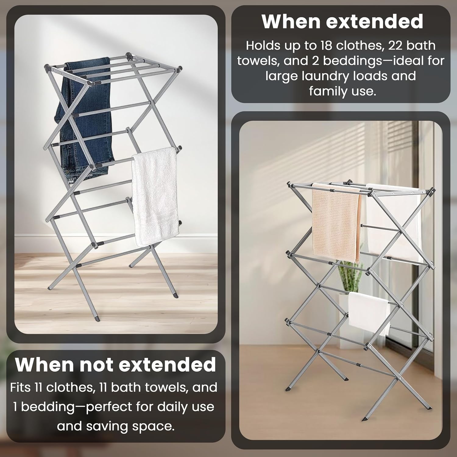 Expandable 3 Tier Clothes Airer Folding Indoor Outdoor Laundry Drying Rack