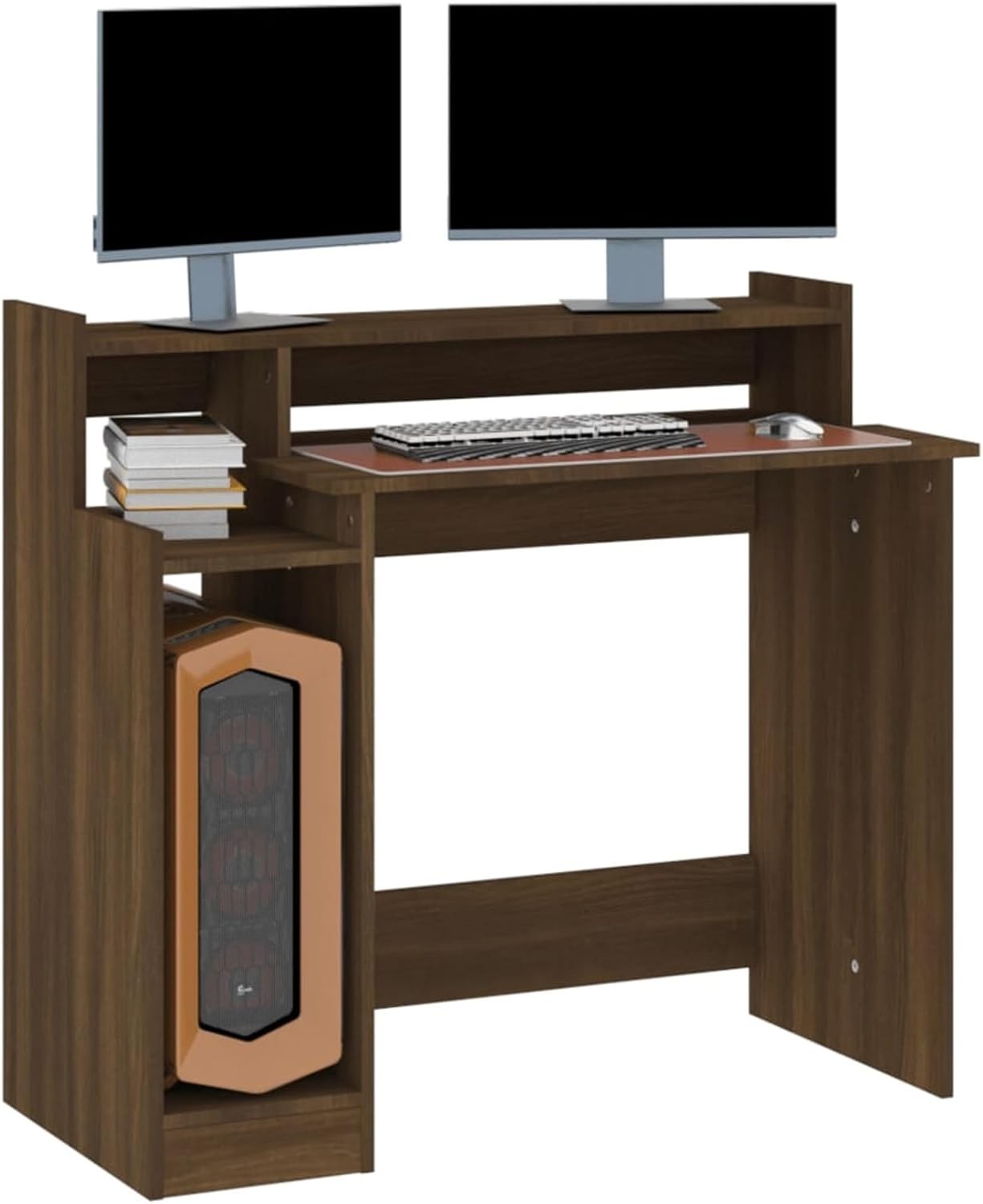 Modern LED Computer Desk 97x45x90cm Brown Oak Workstation Table for Home
