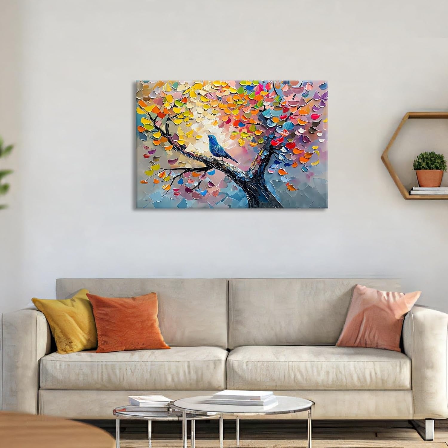 Large Tree of Life Canvas Wall Art 90x60cm Framed Colourful