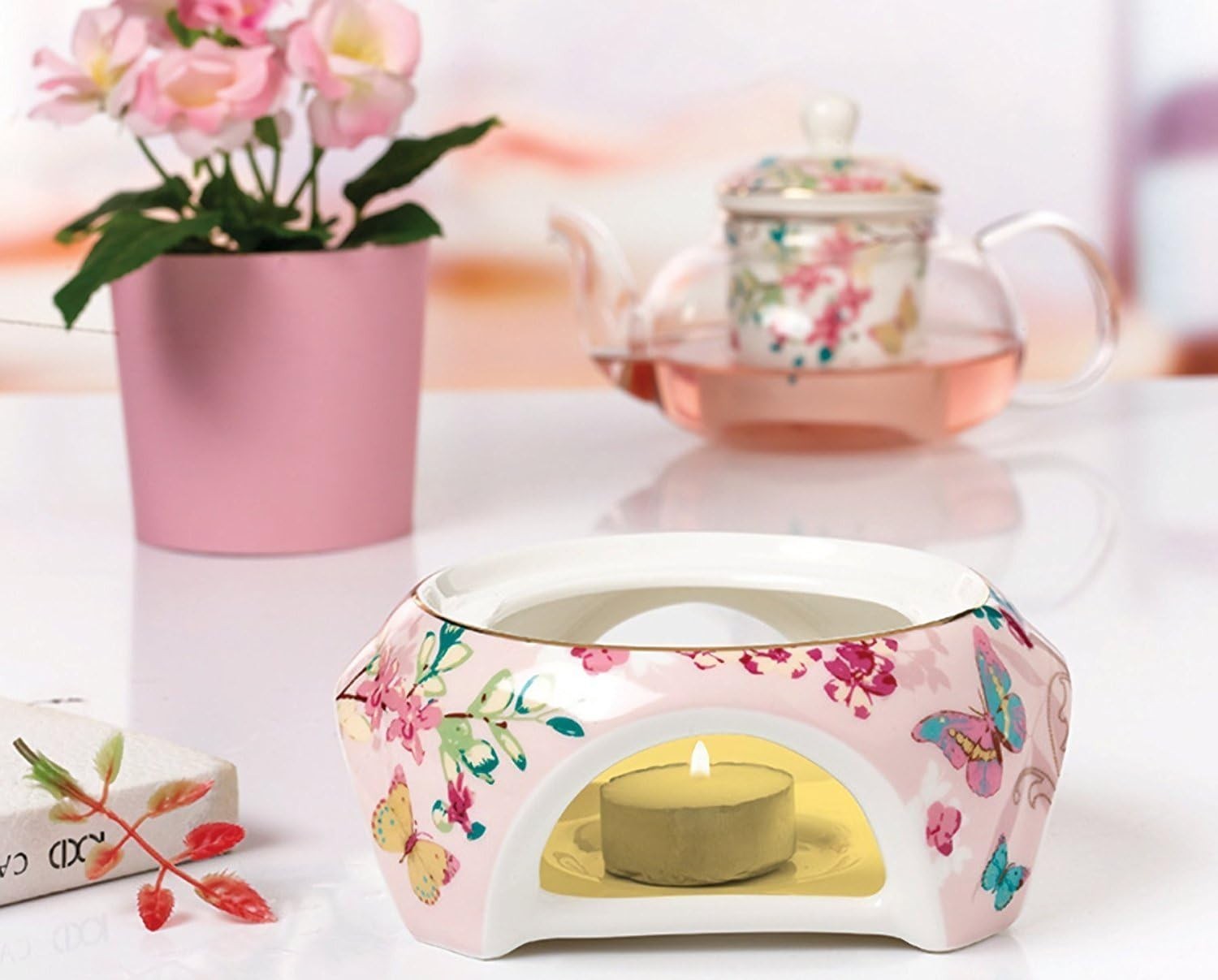 Bone China Teapot with Warmer & Infuser 500ml Butterfly Tea Pot