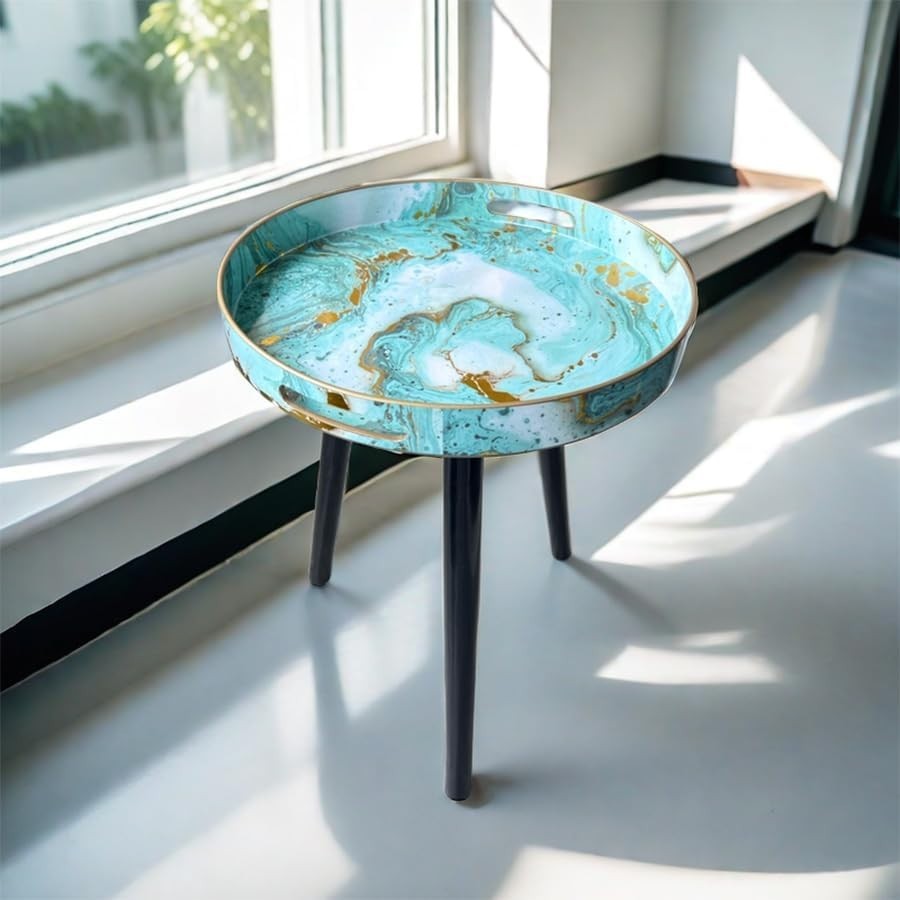 Round Side Table with Detachable Legs – 50x38x38cm Marble Green