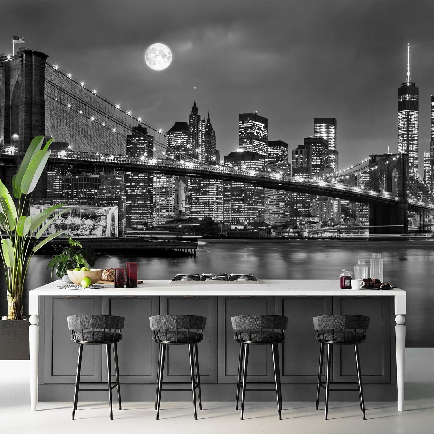Brooklyn Bridge Night Wall Mural 352x250cm XXL Wallpaper