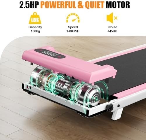 Foldable 7% Incline Walking Treadmill 2.5HP LED Home Gym Pink