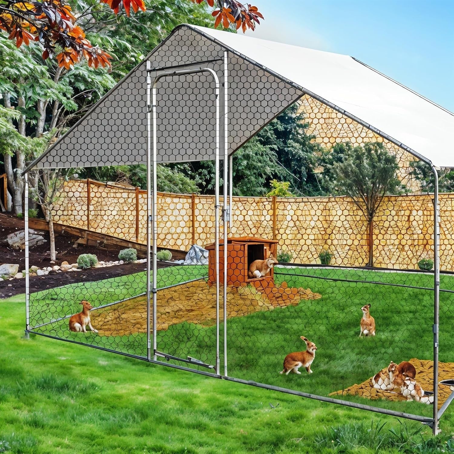 Large Walk In Chicken Run 2x3x1.98m Galvanised Coop Roof Door
