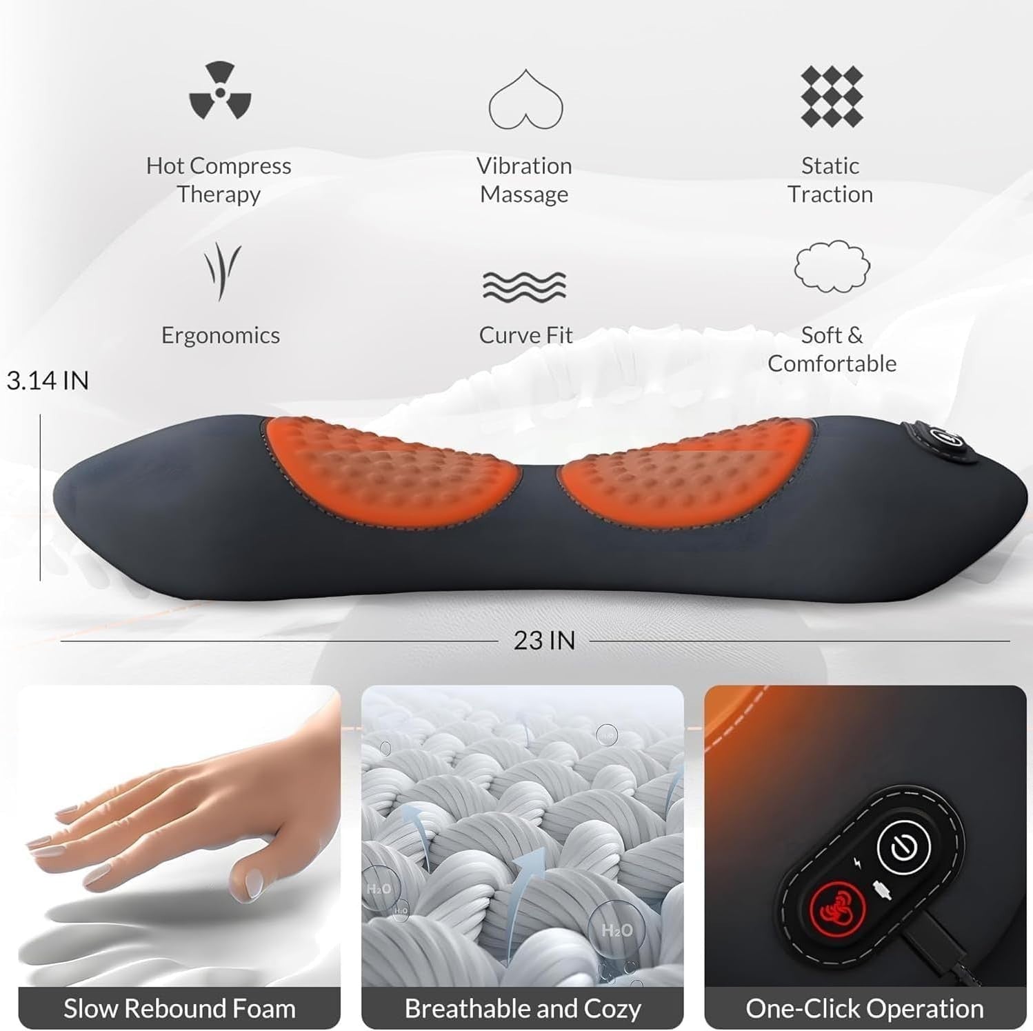 3 in 1 Back Massager Heat Vibration Traction Sciatica Relief
