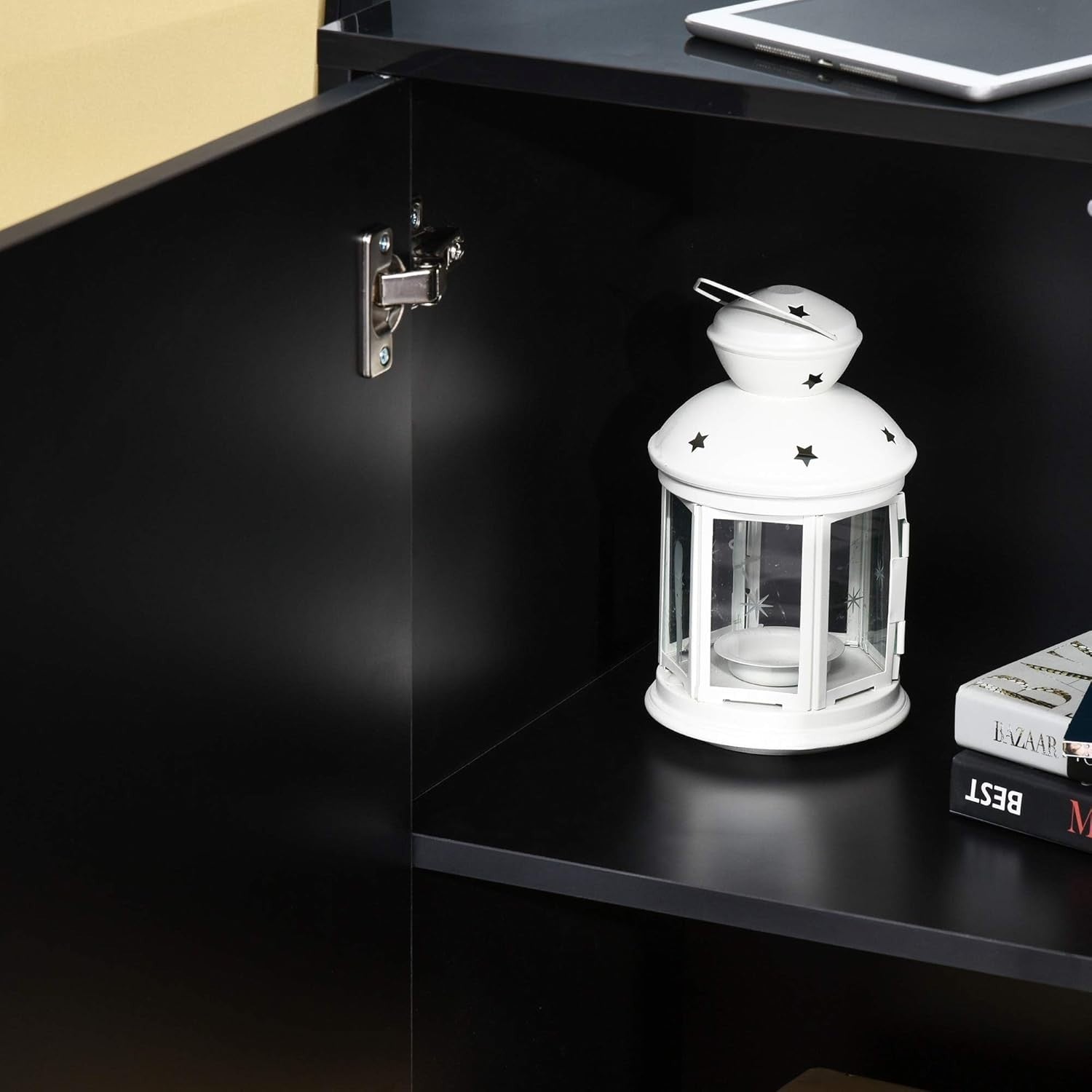 High Gloss Sideboard Cabinet with 2 Drawers & Push-Open Doors - Living Room