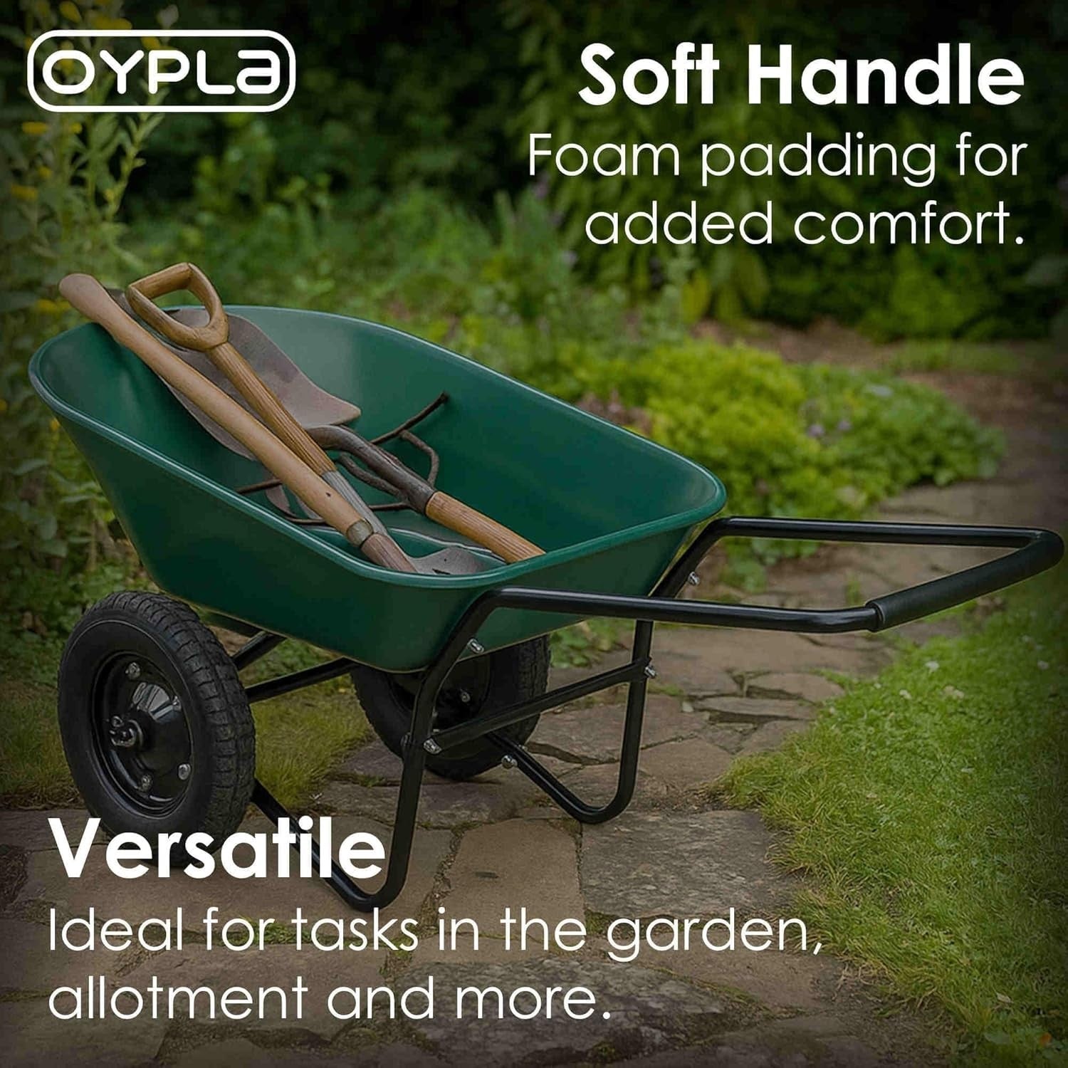 70L 2-Wheel Wheelbarrow Green – Pneumatic Tyres Heavy Duty w/ Steel Frame 150kg