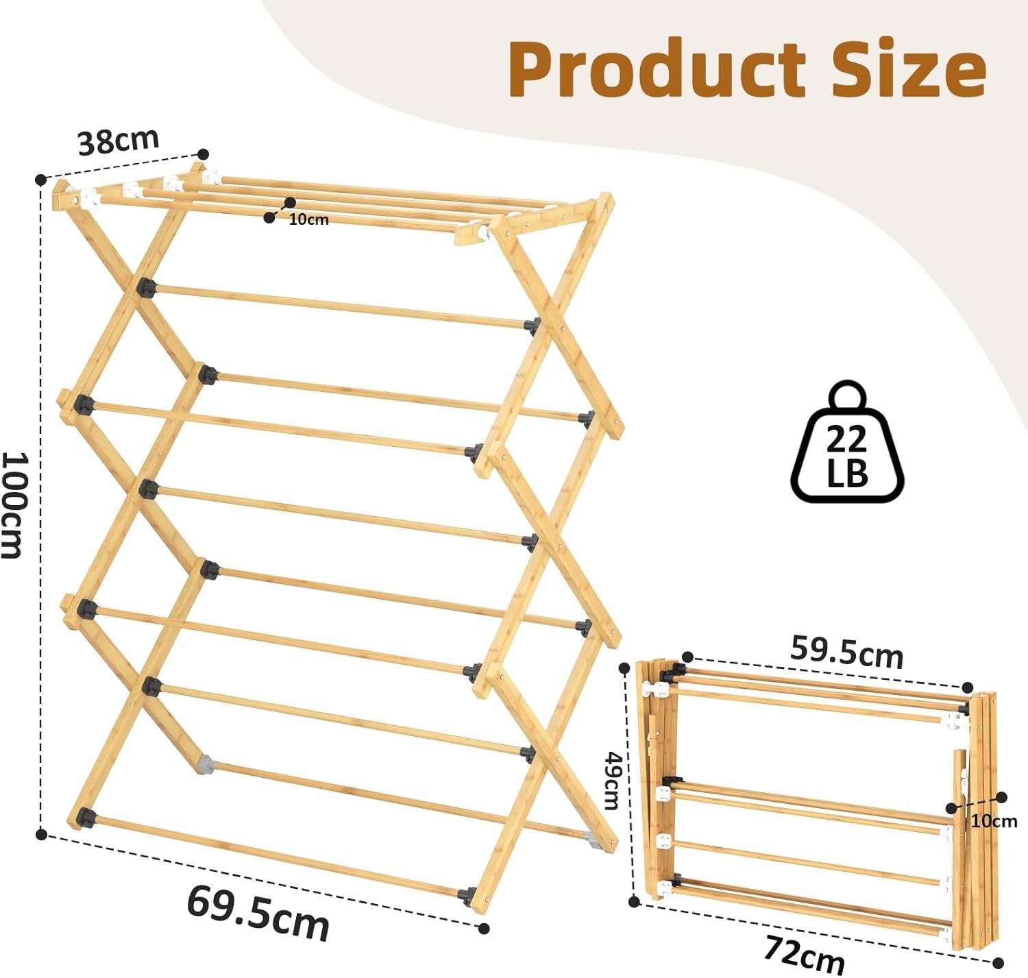 Bamboo Clothes Airer Folding Indoor Drying Rack Space Saving Laundry Stand