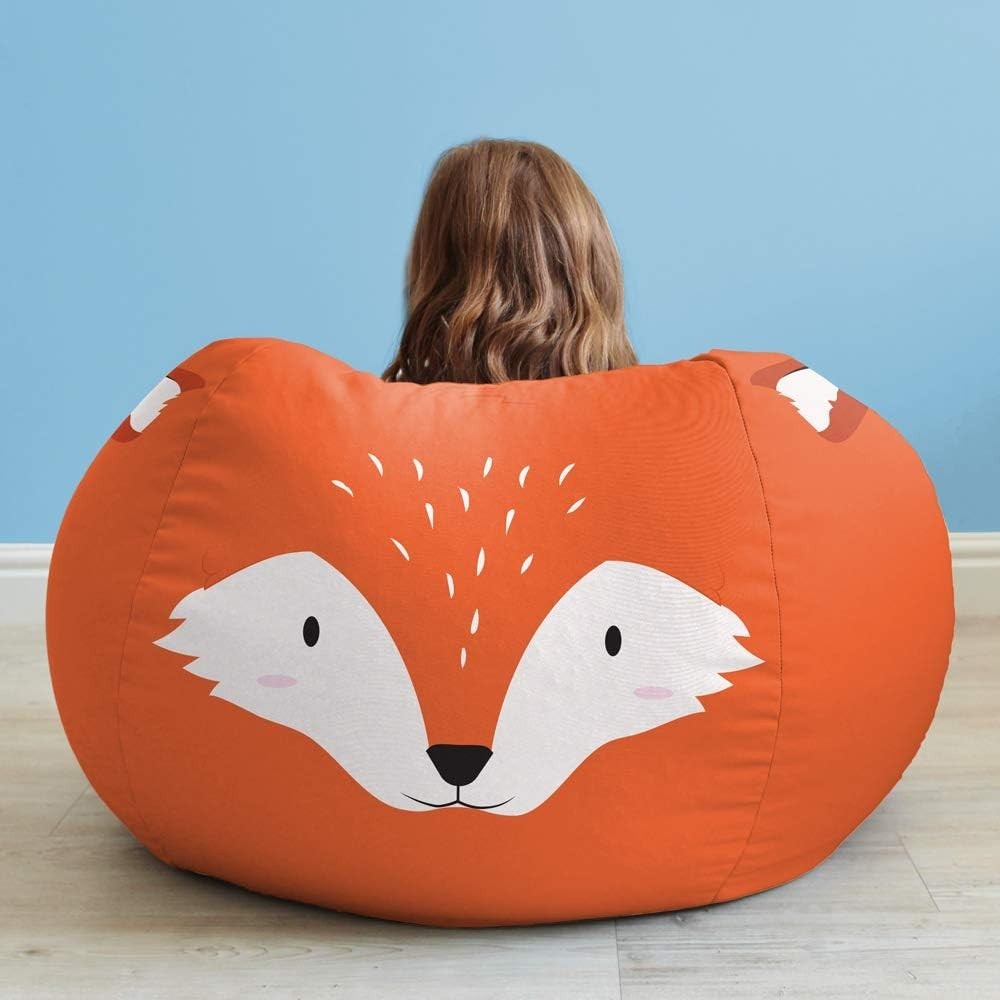 Kids Fox Bean Bag Chair with Footstool | Toddler Safe Seat Playroom