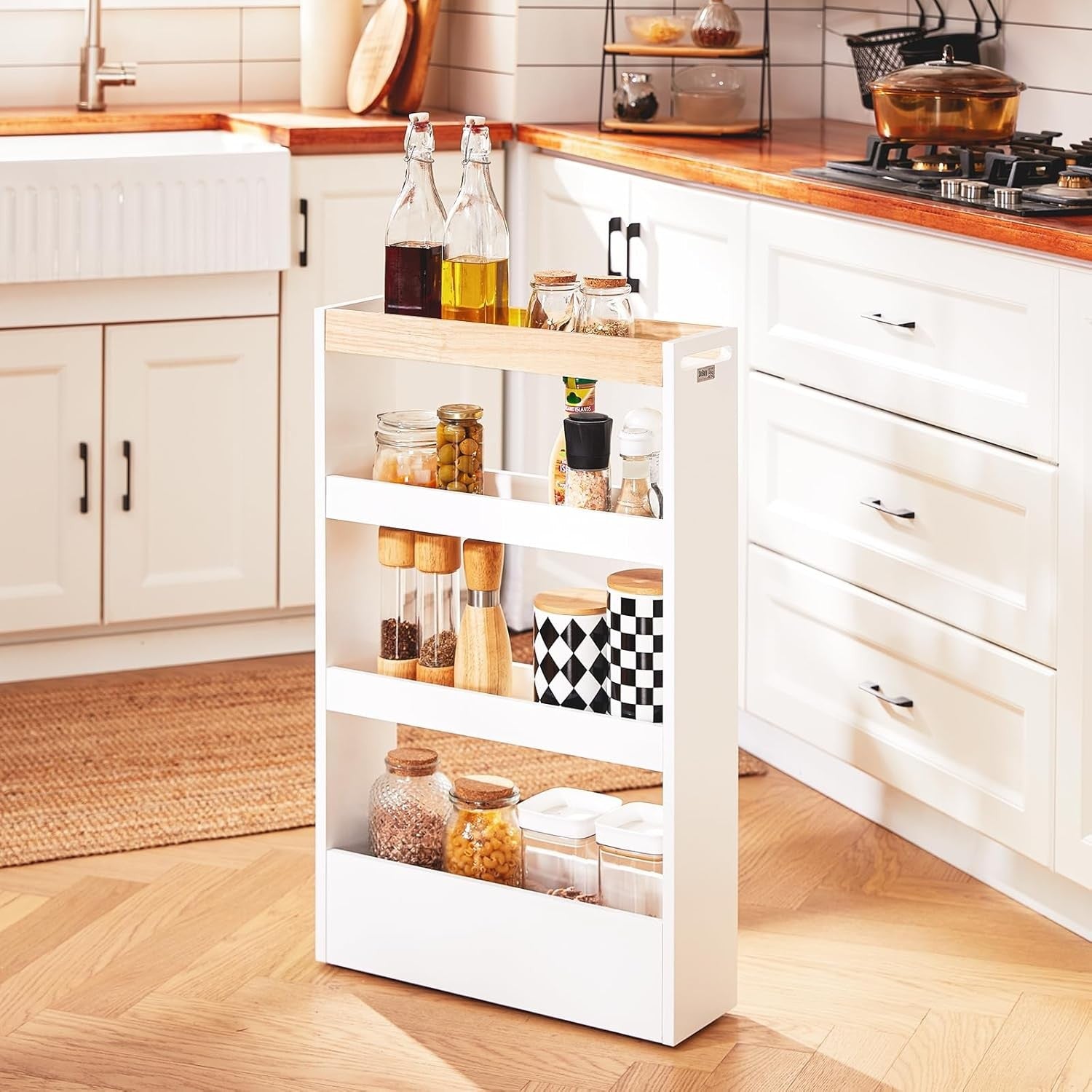 Slim Storage Trolley 15cm Narrow Rolling Cart Kitchen Bathroom 3 Tier