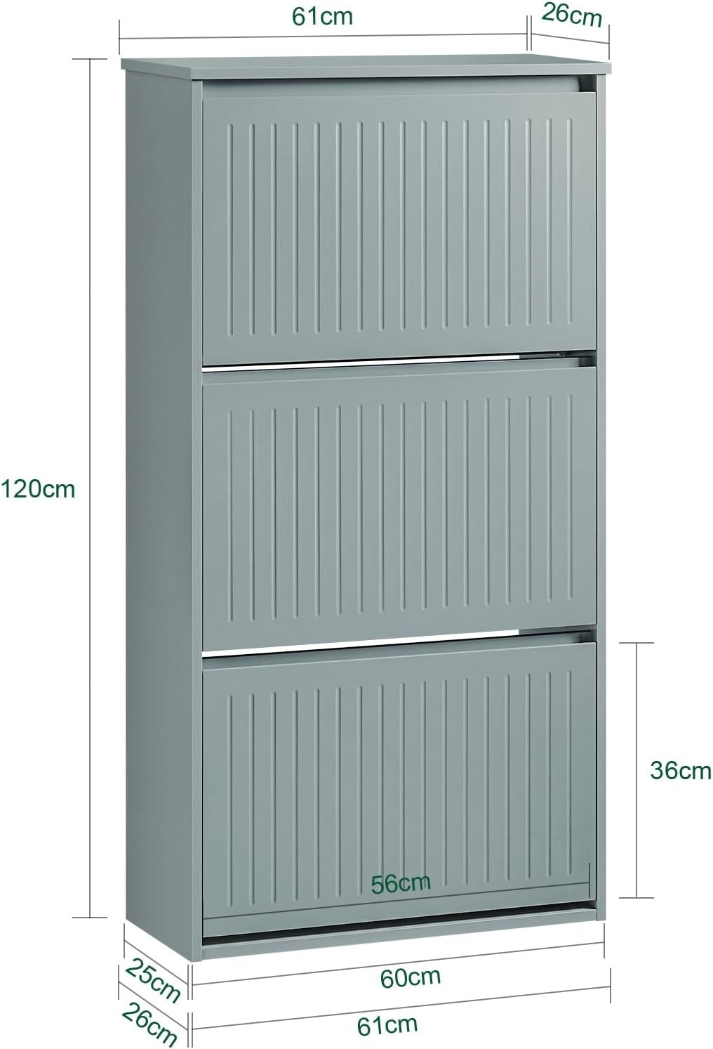 Tall Slim Shoe Cabinet with 3 Flip Drawers – Grey Hallway Storage Unit