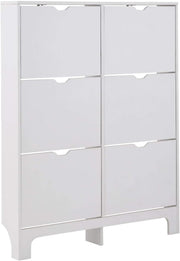 Slim Shoe Cabinet High Gloss 6 Drawer White Storage Unit for Hallway 126cm