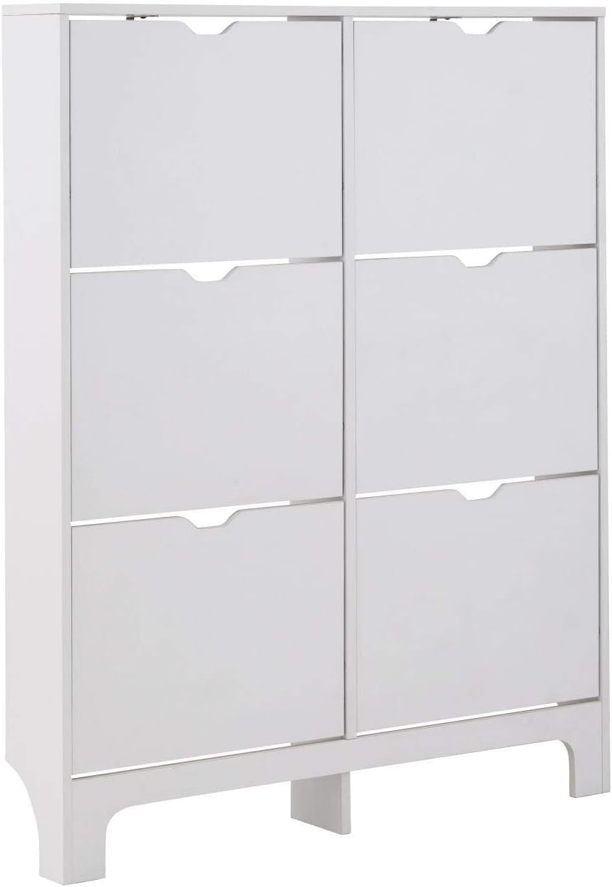Slim Shoe Cabinet High Gloss 6 Drawer White Storage Unit for Hallway 126cm