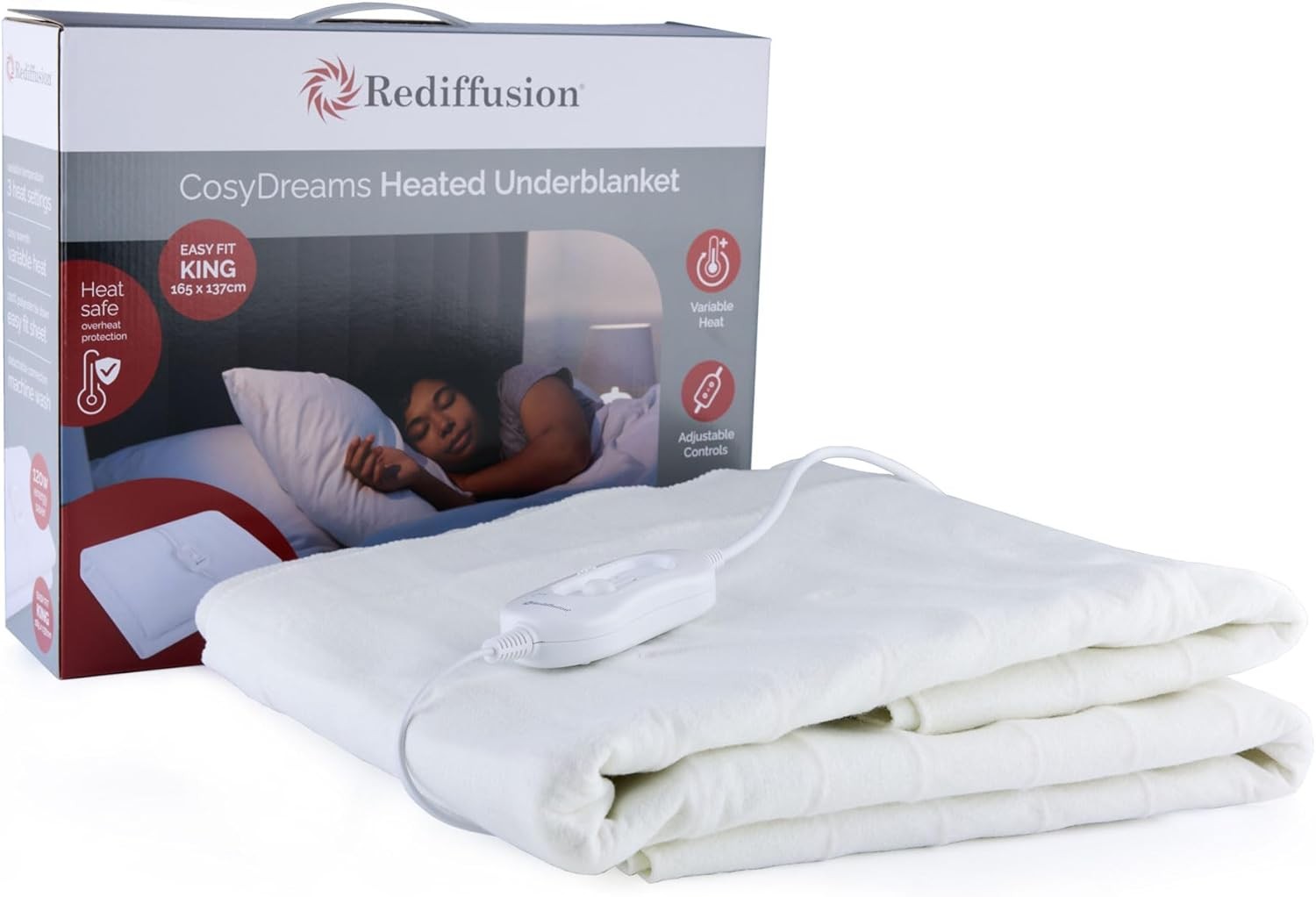 King Electric Heated Underblanket Fitted Bed Warmer 3 Heat Levels Washable