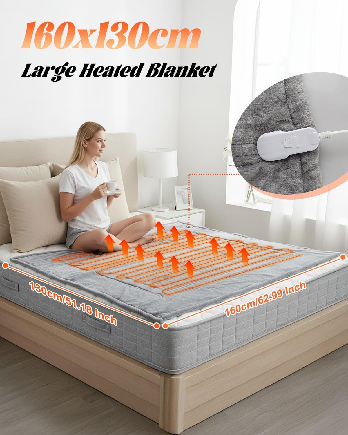 Electric Heated Throw Blanket 160x130cm Fast Heating Washable Sofa Blanket