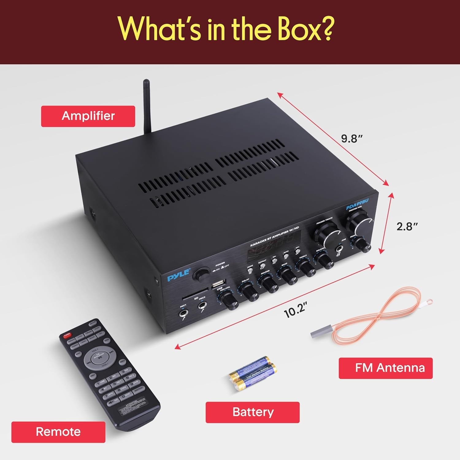 Bluetooth 300W Home Audio Amplifier Dual Channel USB SD AUX RCA