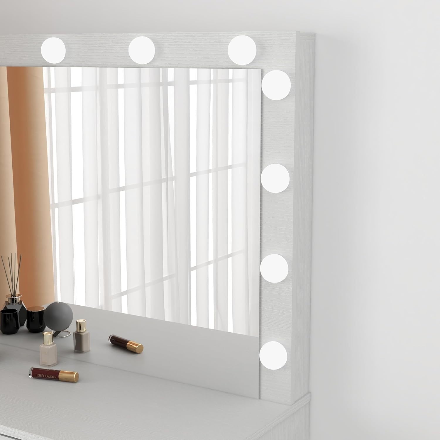 Vanity Table Set Hollywood Mirror Lights Stool Drawer Makeup Desk (77 characters