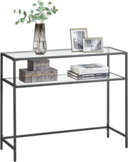 Console Table Black Metal Frame Tempered Glass | 2 Tier 35D x 100W x 80H cm