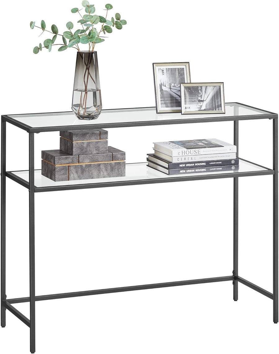 Console Table Black Metal Frame Tempered Glass | 2 Tier 35D x 100W x 80H cm