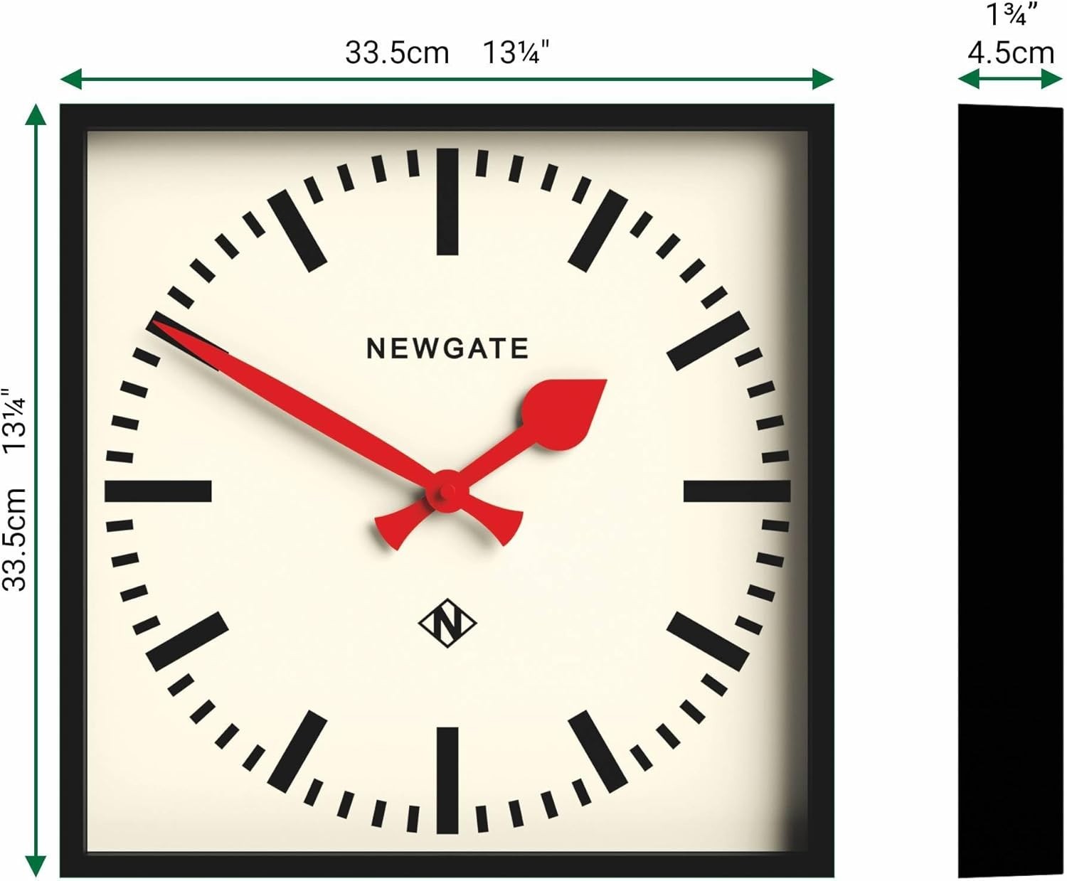 Retro Wall Clock 40cm Silent Square Black Dial Red Hands Office Home Decor