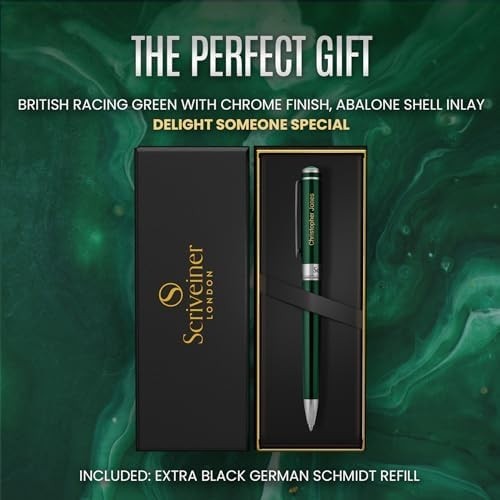 Luxury Personalised Ballpoint Pen – Green Brass Chrome, Refillable Black Ink