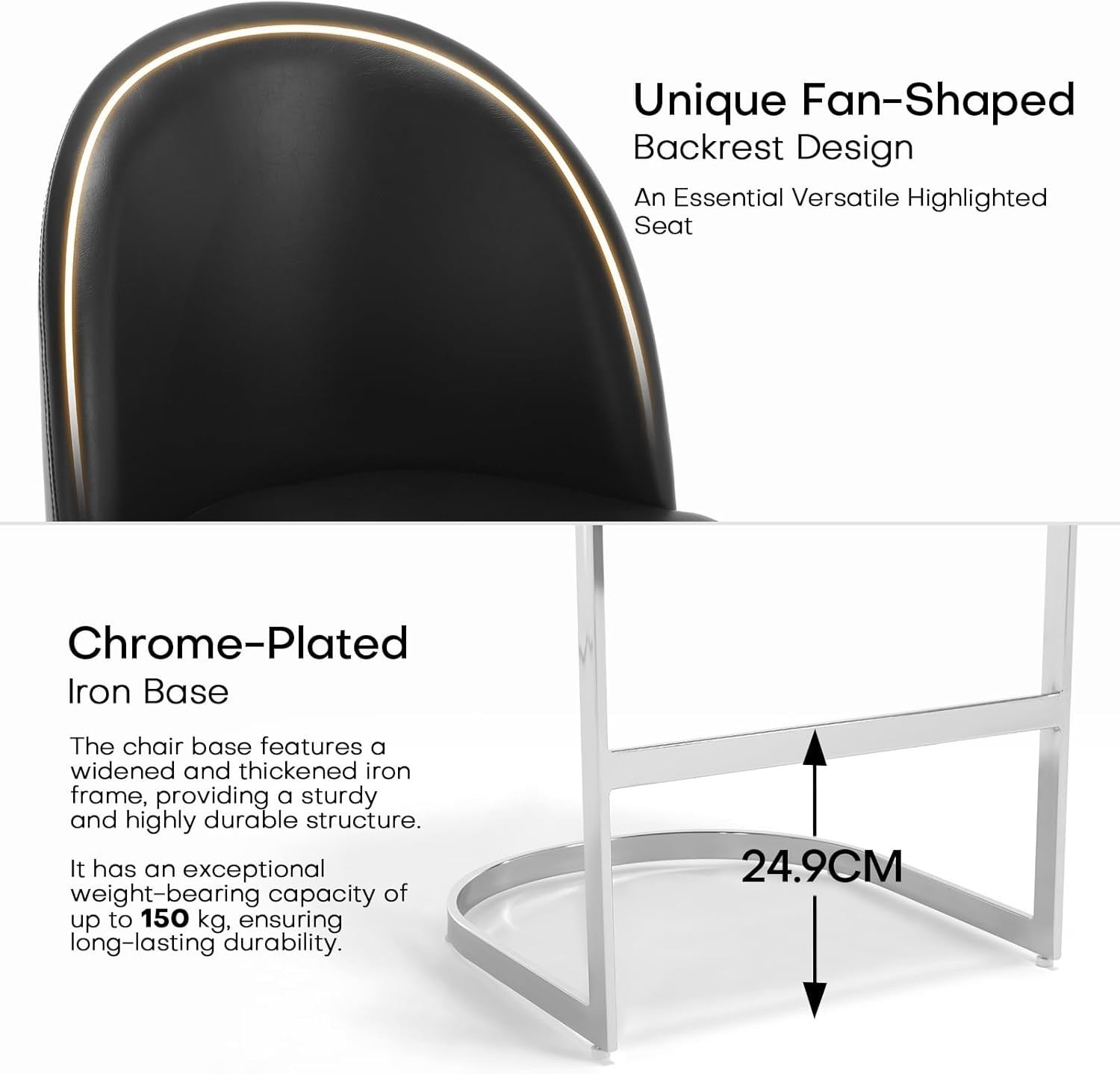 Set of 2 Black Counter Height Bar Stools PU Leather Swivel Chairs