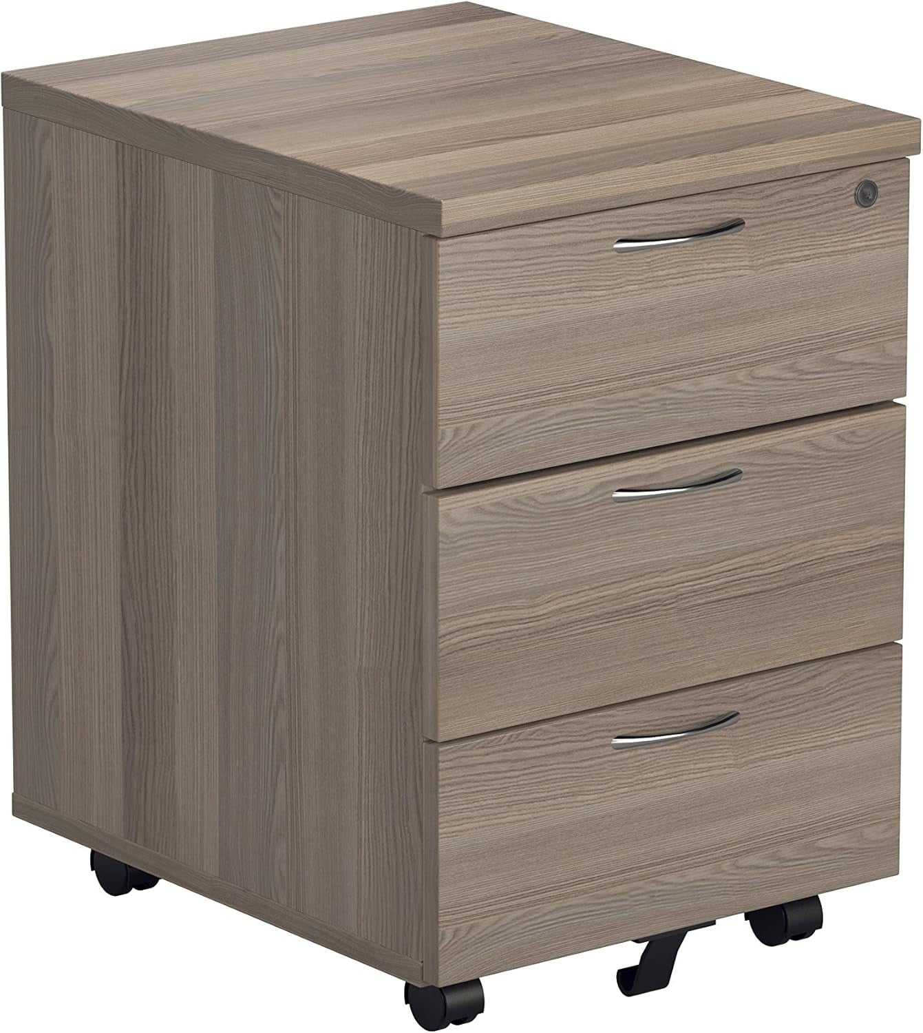 Lockable 3 Drawer Mobile Filing Cabinet Pedestal Office Storage Grey Oak