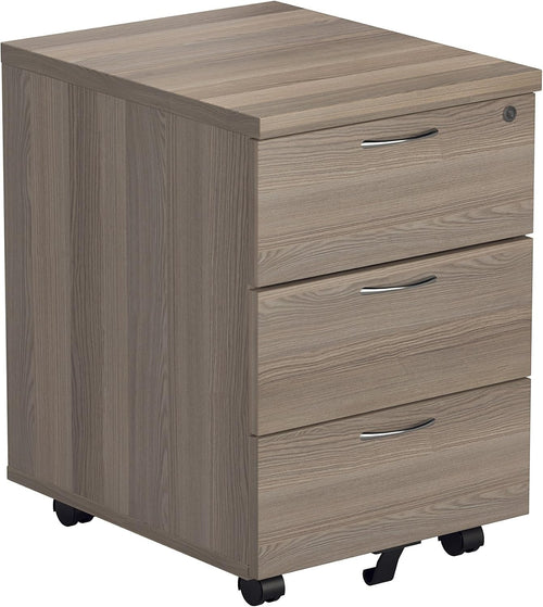 Lockable 3 Drawer Mobile Filing Cabinet Pedestal Office Storage Grey Oak