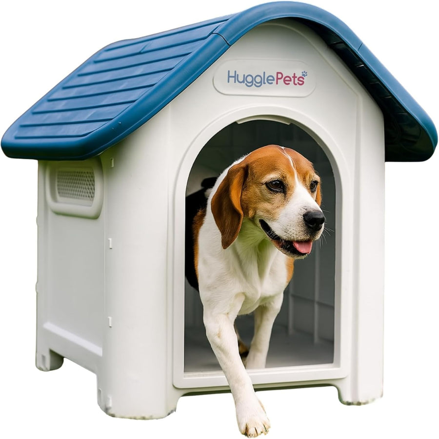 Outdoor Indoor Plastic Dog Kennel Raised Ventilated Weatherproof Shelter Blue