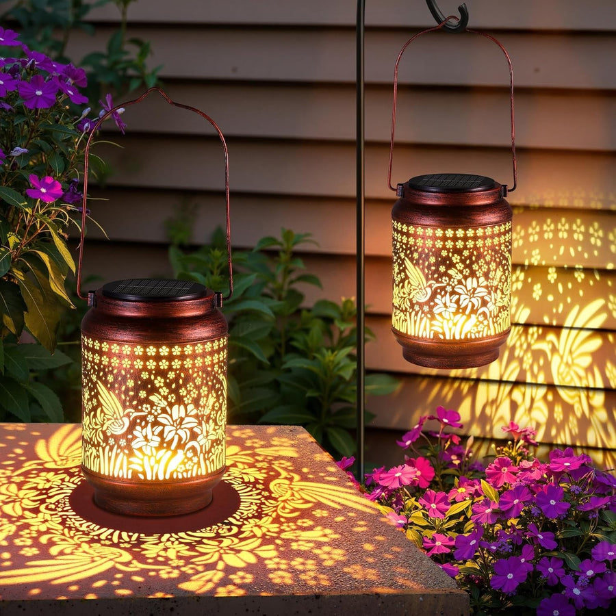 2 Pack Solar Hummingbird Lanterns Garden Lights • Waterproof Hanging Decor