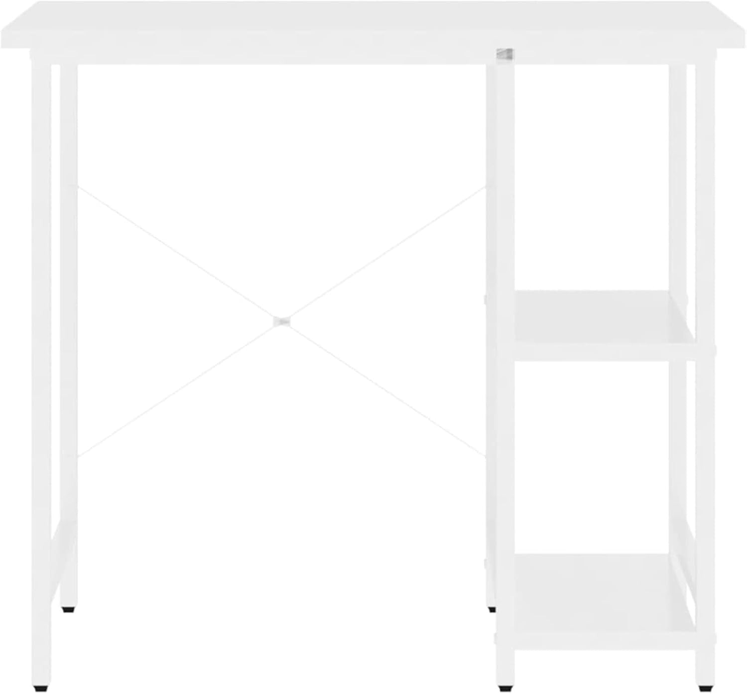 White Computer Desk 80cm with 2 Shelves MDF Metal Frame Home Office Table