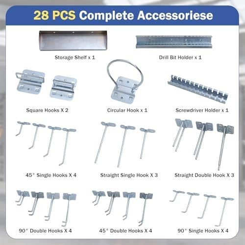 Wall-Mounted Pegboard Tool Organizer Kit 3 Boards 28 Accessories Black/Blue