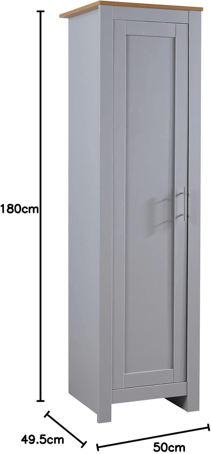 Slim Grey Oak Effect 1 Door Wardrobe Storage Cupboard for Bedroom