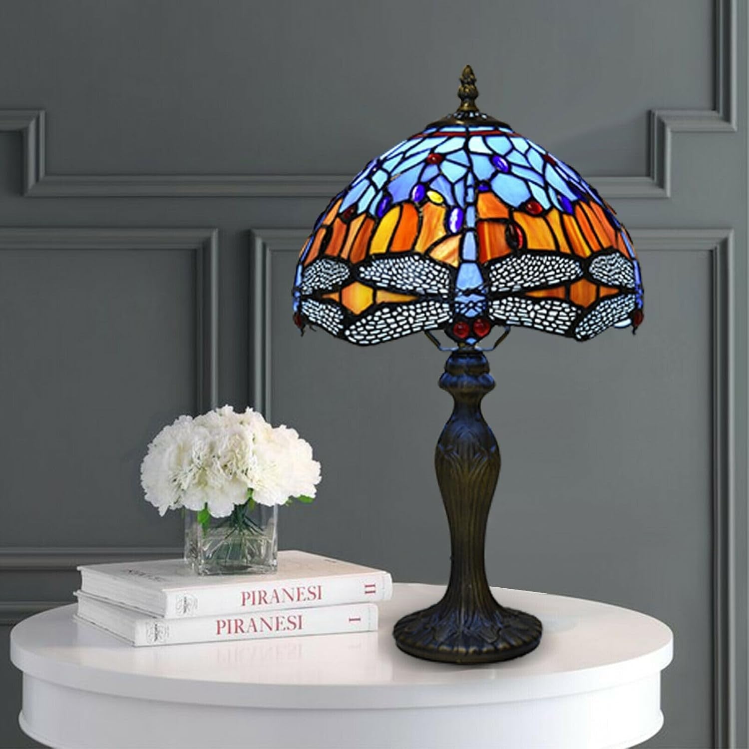 Handmade Tiffany Dragonfly Table Lamp 42cm Tall Stained Glass