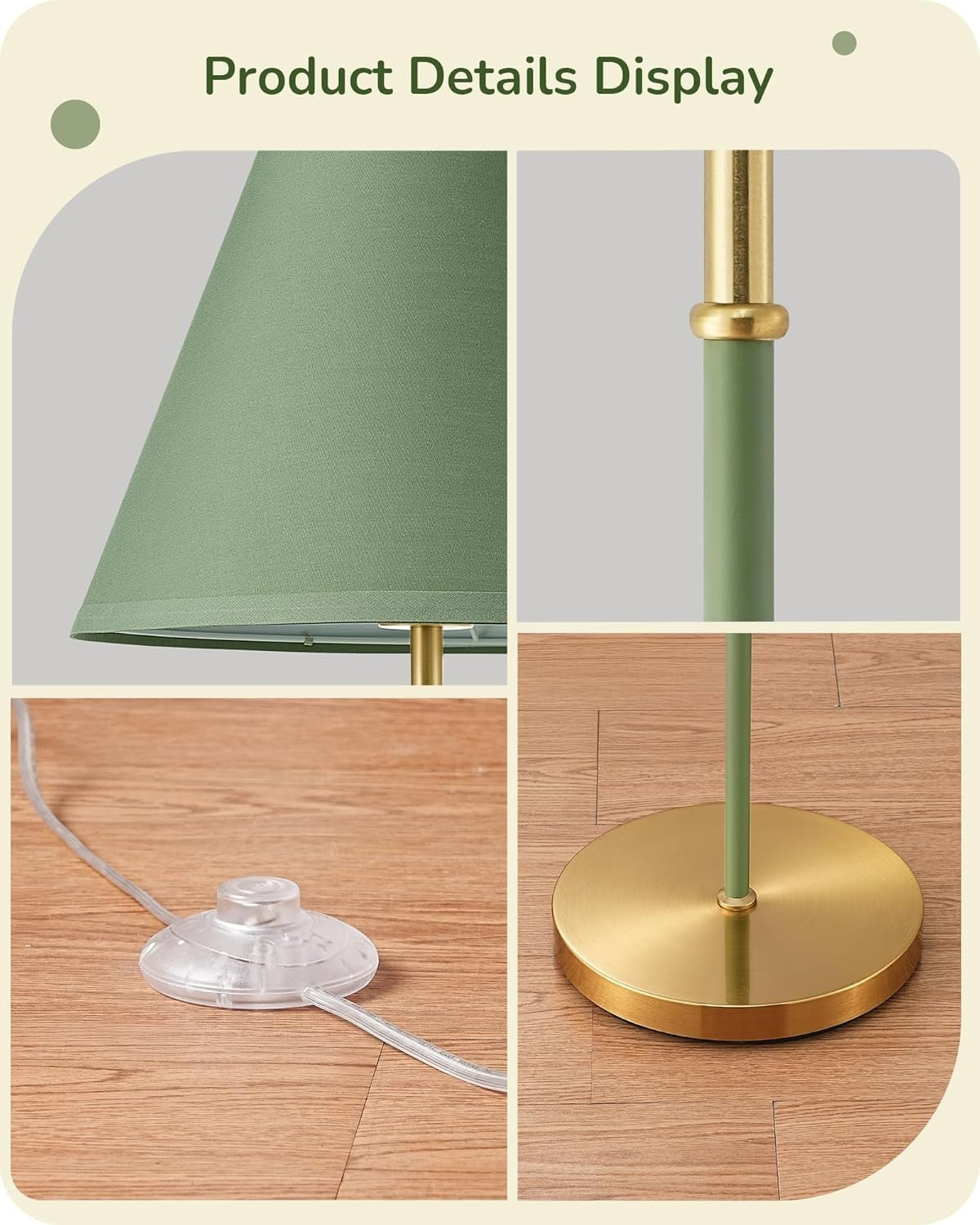 Retro Floor Lamp LED Standing Lamp Linen Shade Foot Switch 158cm E27
